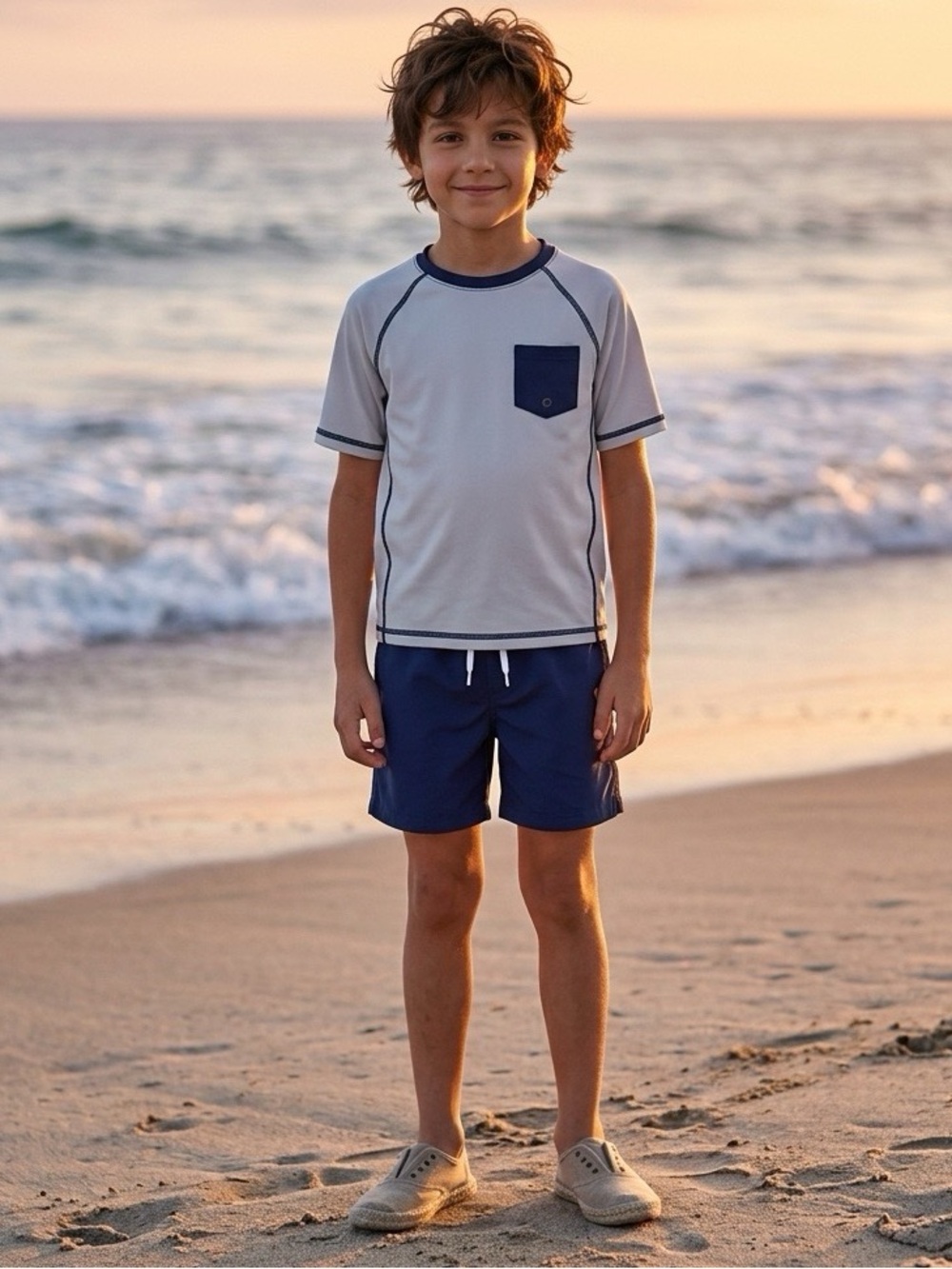 Janie and Jack White Rashguard with Navy Trim and Pocket Boys Size 6 NWT